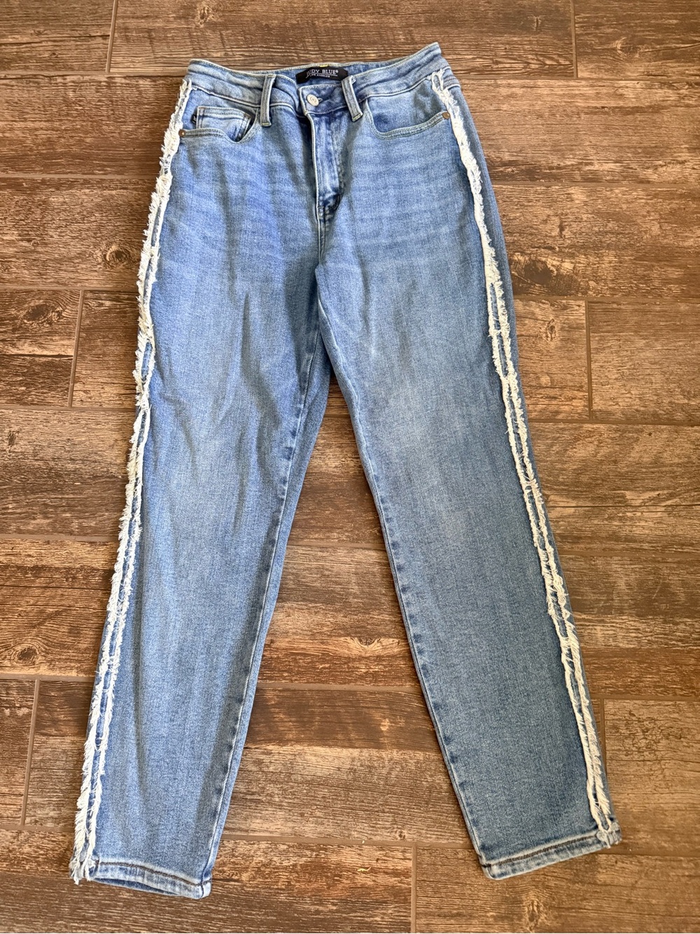 Judy Blue Light Blue High-Rise Jeans with Frayed Side Trim